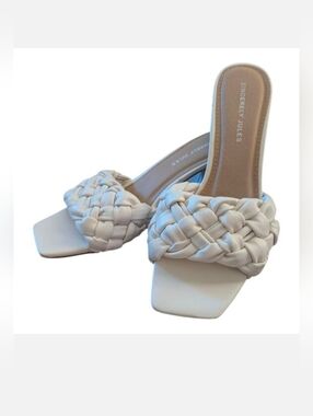 Sincerely Jules Off White Braided Open Toe Square Toe Heeled Sandals Size 6.5